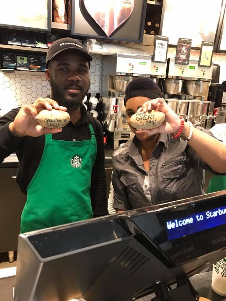 Starbucks employees receiving PSPotatoes