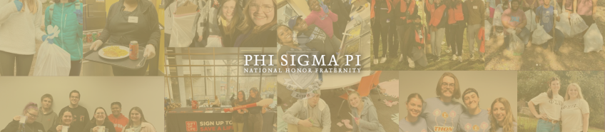 Photo Collage of Members participating in volunteer service with Phi Sigma Pi logo.